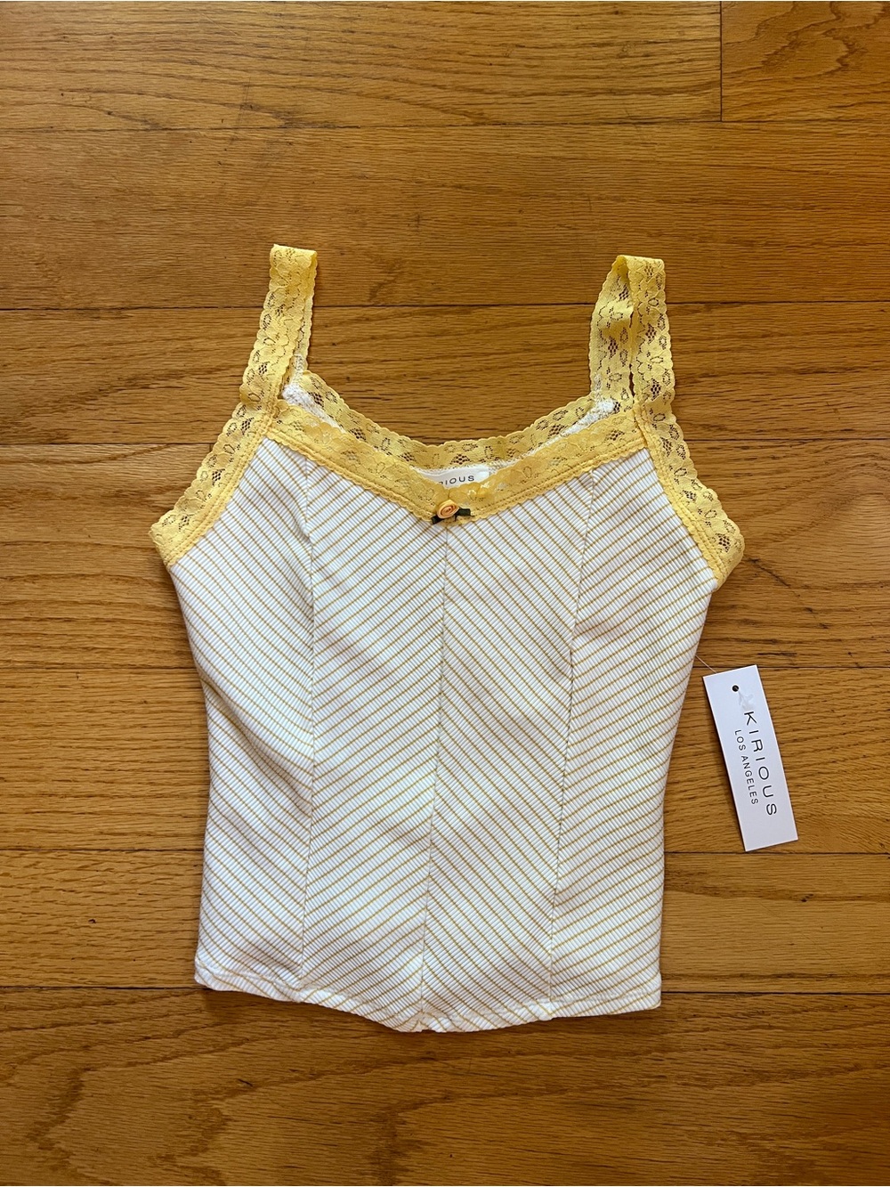 Yellow Lace-Trim Striped Cami Top NWT